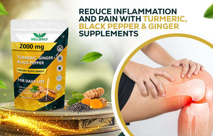 Reduce Inflammation and Pain with Turmeric, Black Pepper & Ginger Supplements